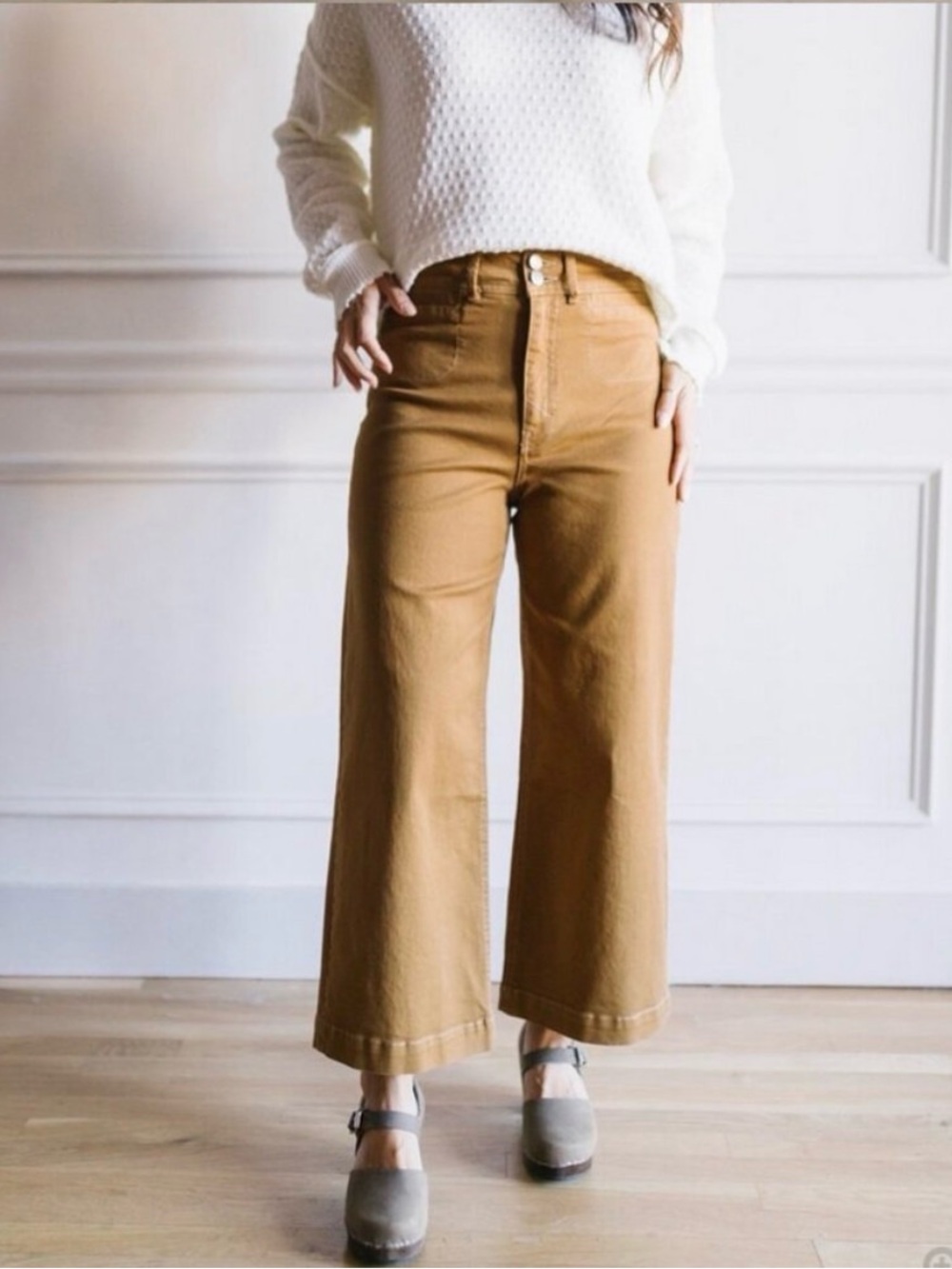 Unpublished Gemma High-Rise Mod Sailor Pants Cropped Wide Leg Camel Tan